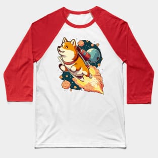 shiba inu flying into space with a rocket Baseball T-Shirt